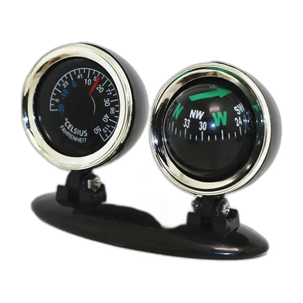 Black dashboard compass with thermometer