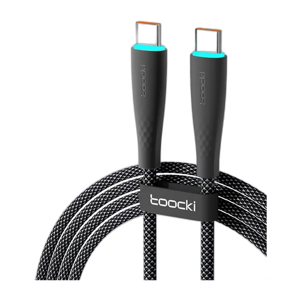 Câble USB-C vers USB-C tressé noir de 2 mètres, enroulé