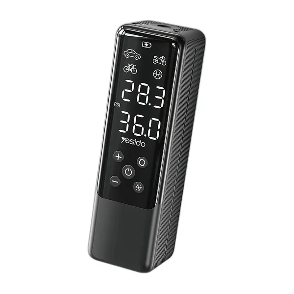 Black compact tyre inflator with digital display