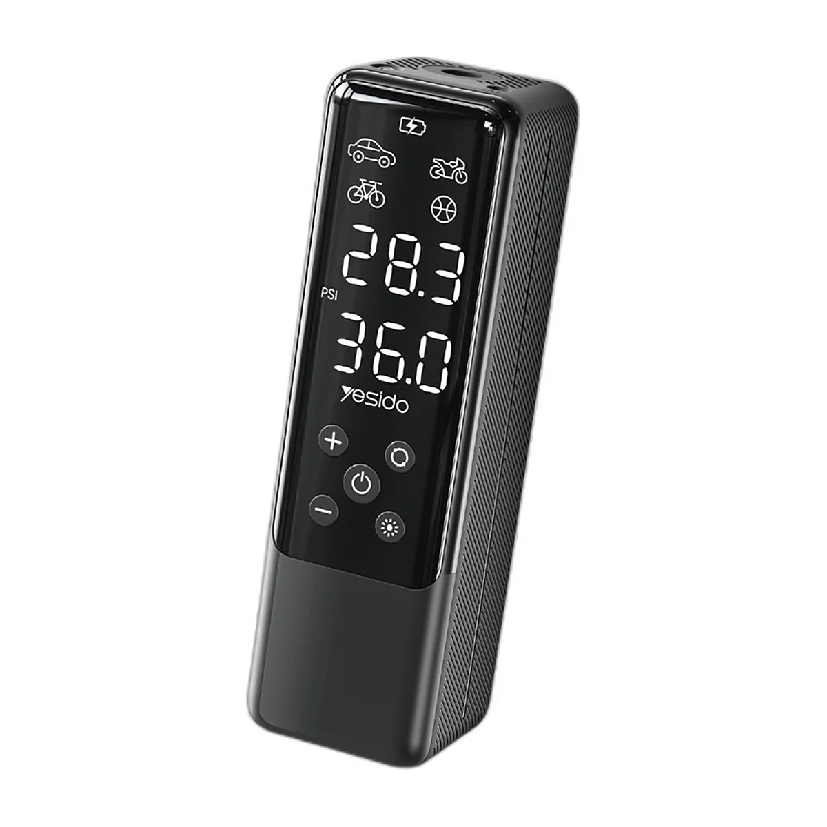Black compact tyre inflator with digital display