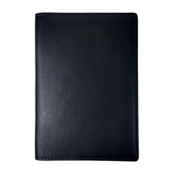 Open black leather passport holder with card slots