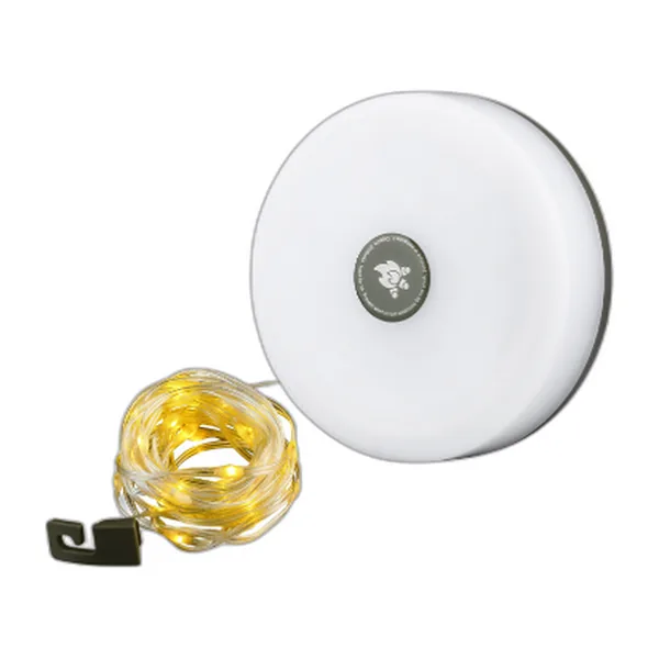 Round solar tent light with warm-white LED string