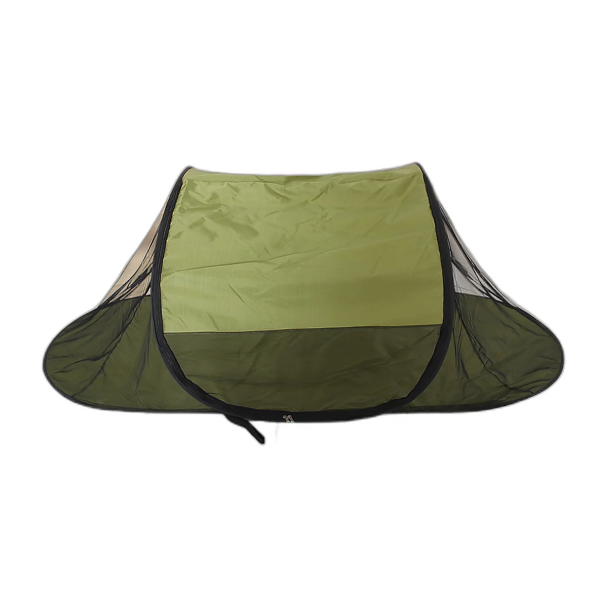 Army green pop-up mosquito net for one person, open