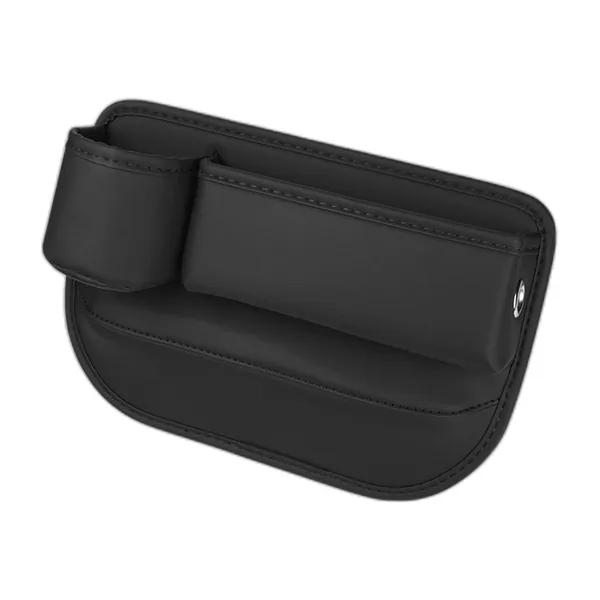 Organiseur d'interstice de siège noir en simili-cuir avec porte-gobelet