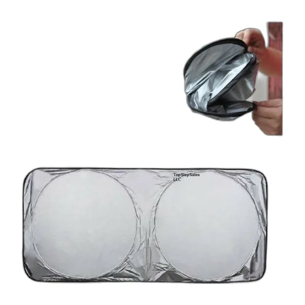 Silver reflective windscreen sunshade, unfolded