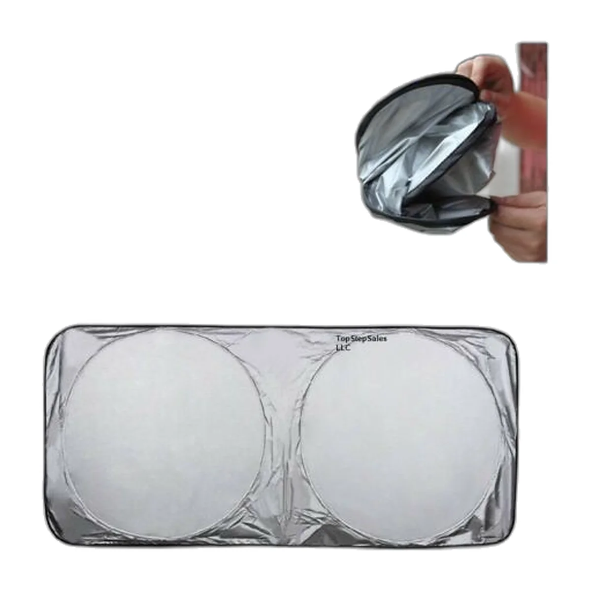 Silver reflective windscreen sunshade, unfolded