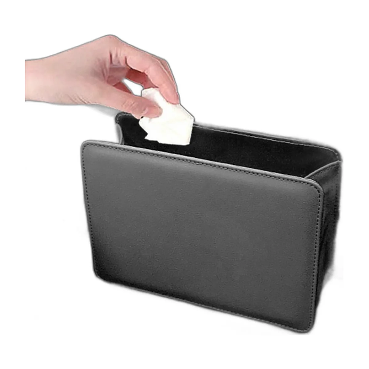Black foldable faux-leather bin with hanging tabs