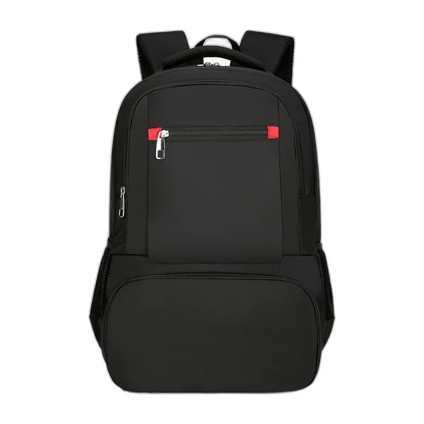 Black Oxford backpack with zipped front pocket
