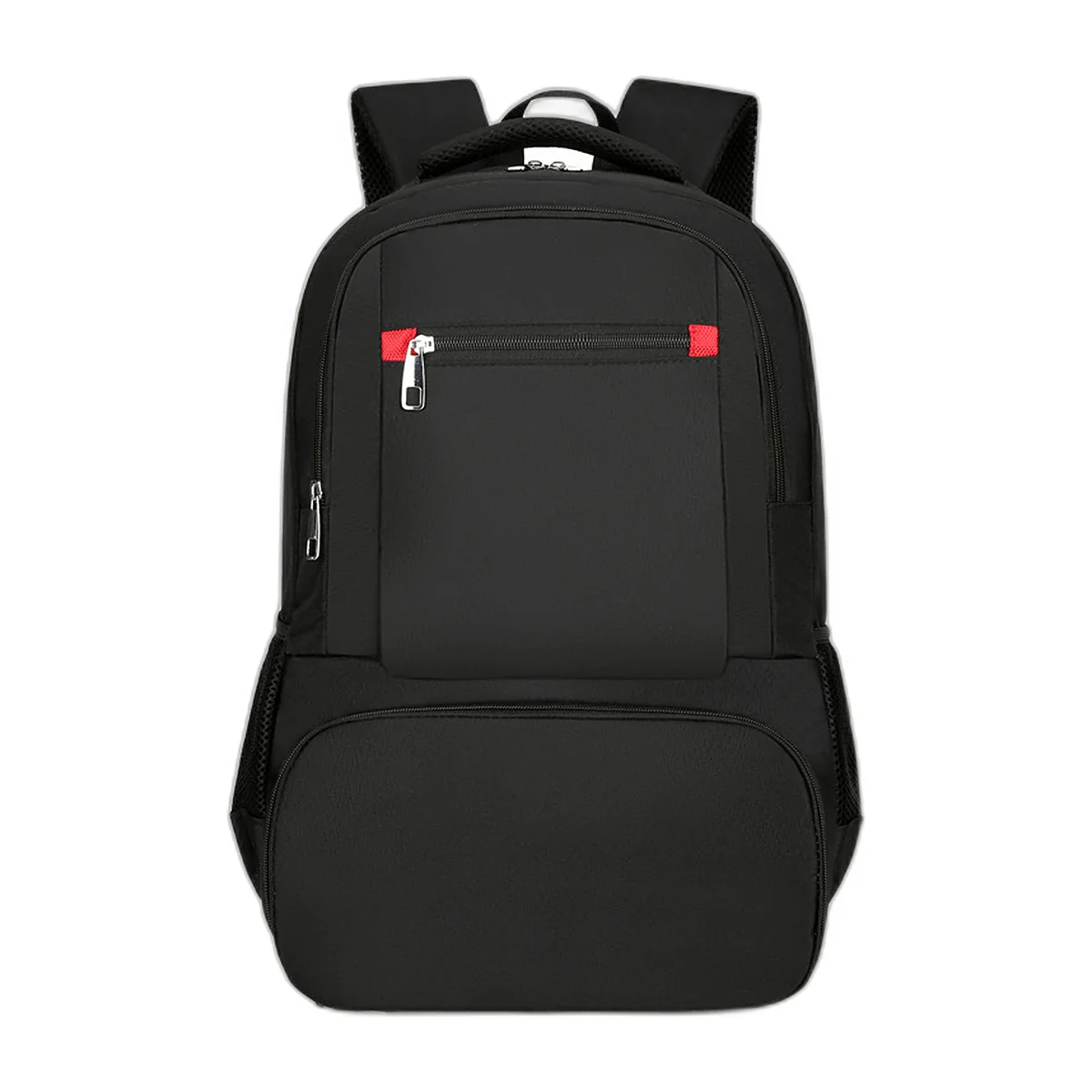 Black Oxford backpack with zipped front pocket