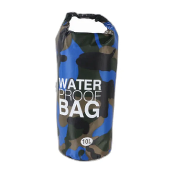 Sac étanche 10 litres à motif camouflage bleu, fermeture enroulée