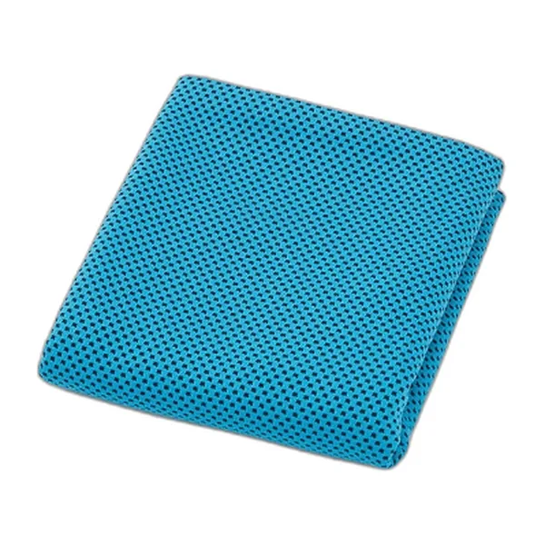 Two folded sky-blue cooling towels