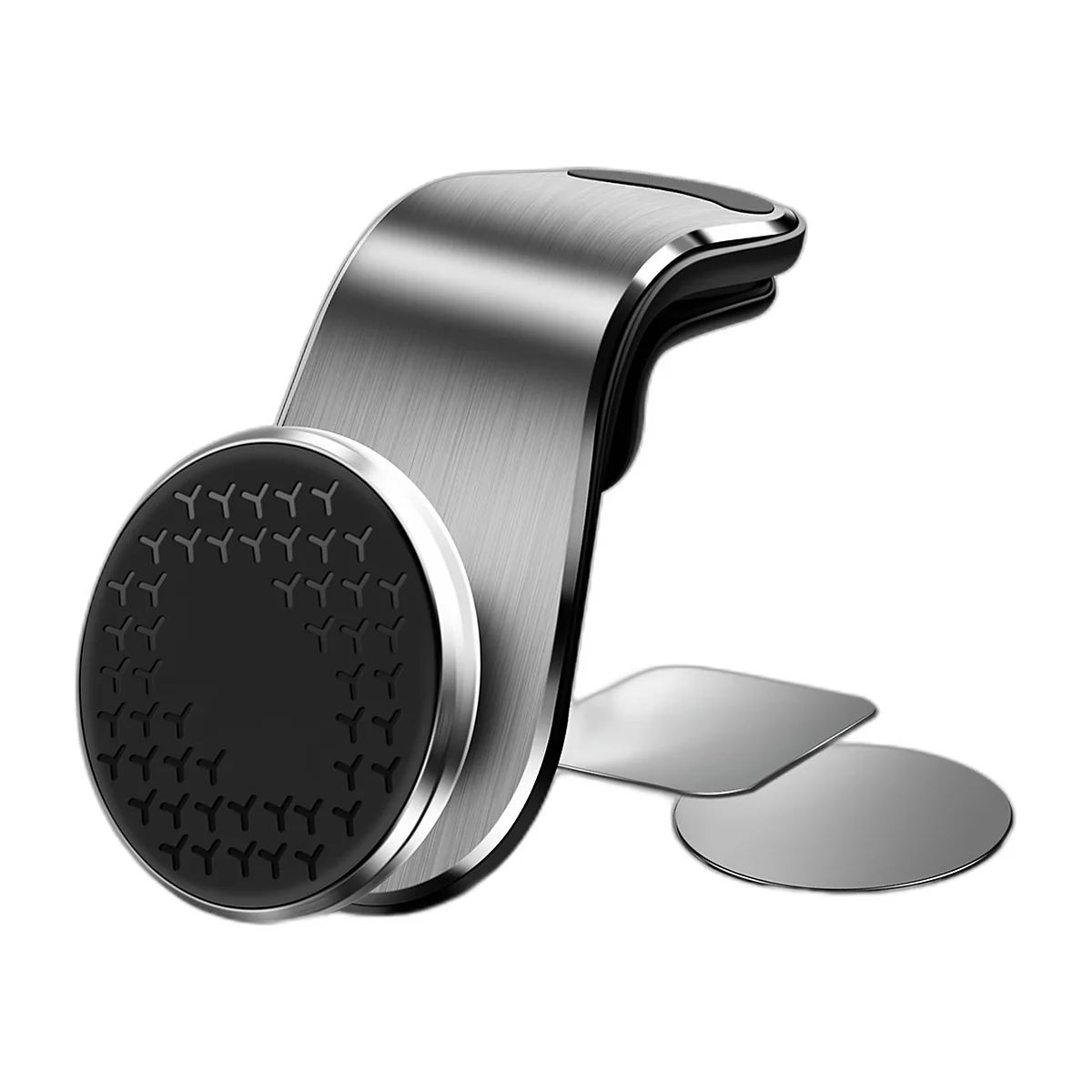 Gunmetal magnetic air-vent phone mount with metal plates